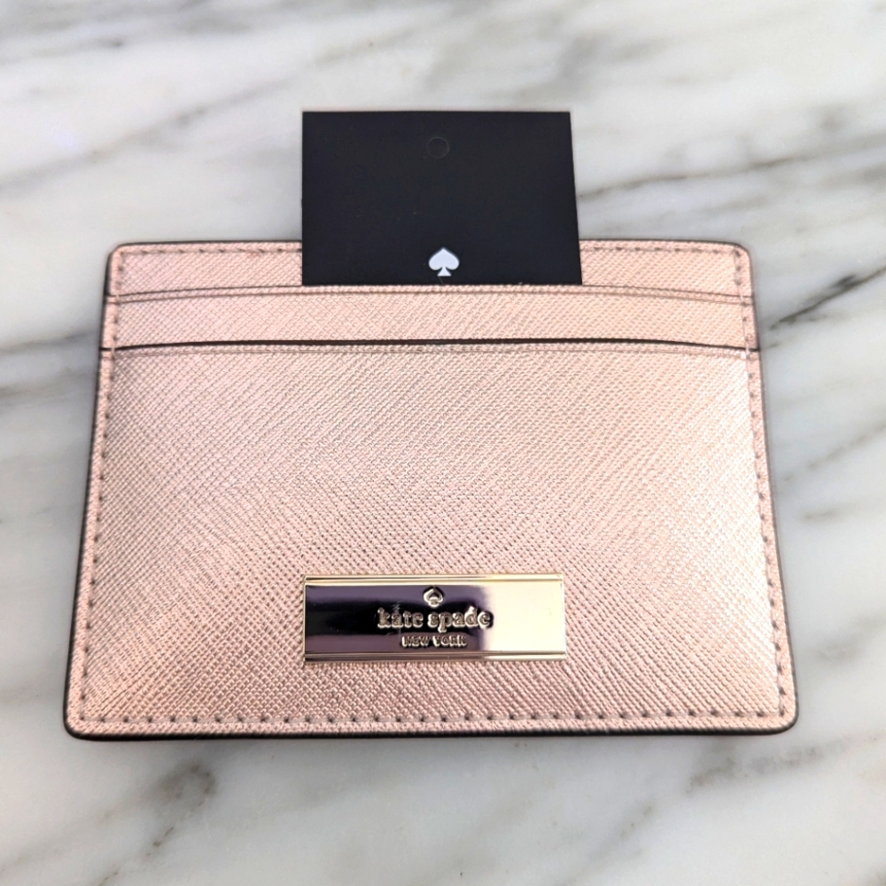 NWT Kate Spade Limited Edition Kenzie Saffia Cardholder Metallic Rose Gold
